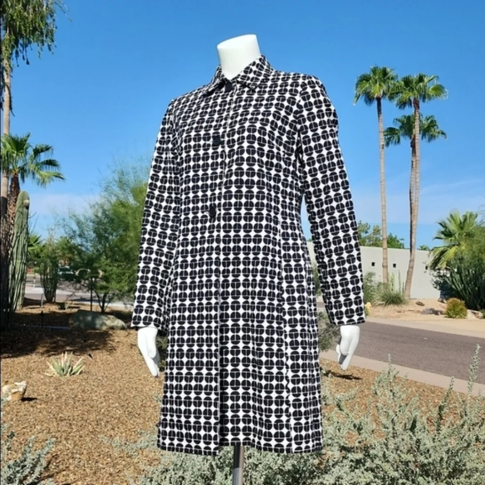 NINE WEST Black White Topper Long Jacket XS Peacoat Driving Coat Retro Mod Vibe - Picture 15 of 16